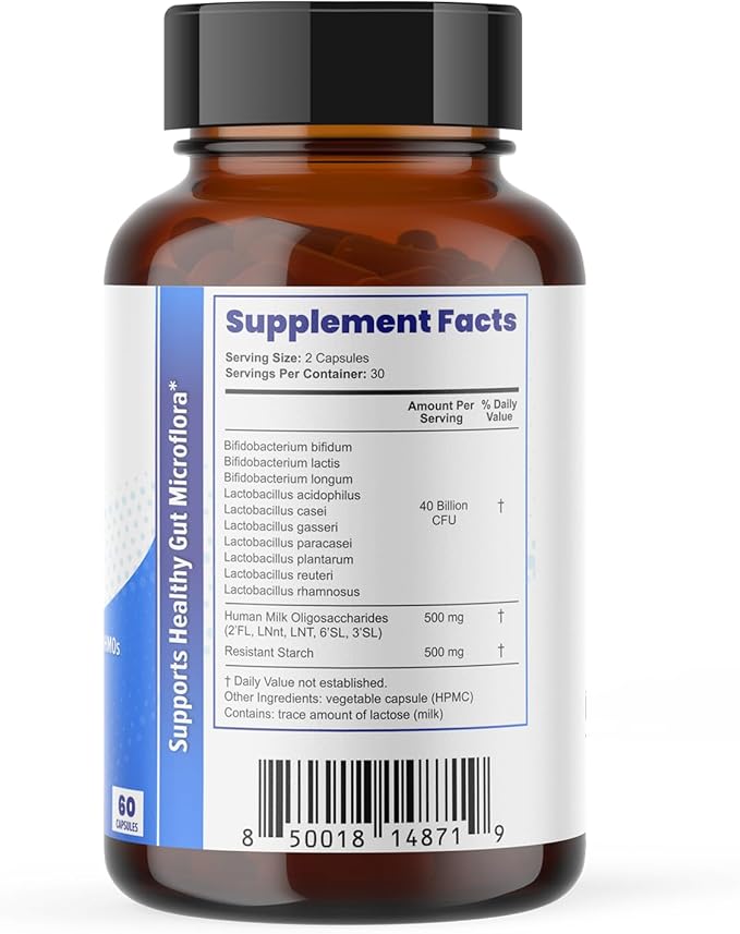 Layer Origin SuperHMO: Synbiotic Capsules with 5 HMO Prebiotics & 40 Billion CFU Probiotics - Bifidobacteria & Lactobacillus, 60 Count