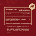 Ashwagandha Capsules – KSM-66® 1000mg Daily Dose – Pure Organic Root Powder Extract Ayurvedic Supplement - Stress Relief & Sleep Support Supplement - Supports Balanced Energy Levels.