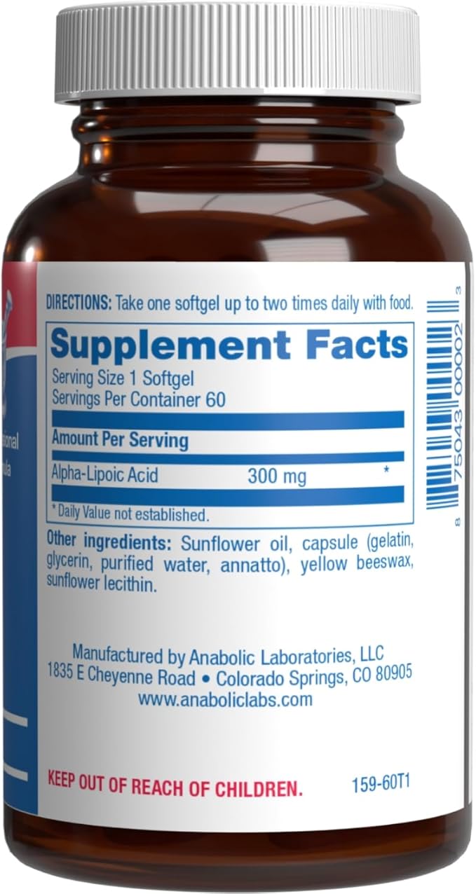 Alpha Lipoic Acid 300mg - Clinical Formula ALA Supplement for Liver Eye Brain Mitochondria Energy Antioxidant & Nerve Support - Non-GMO Soy Free & Easy to Swallow Softgels - 60 Servings