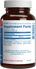 Alpha Lipoic Acid 300mg - Clinical Formula ALA Supplement for Liver Eye Brain Mitochondria Energy Antioxidant & Nerve Support - Non-GMO Soy Free & Easy to Swallow Softgels - 60 Servings