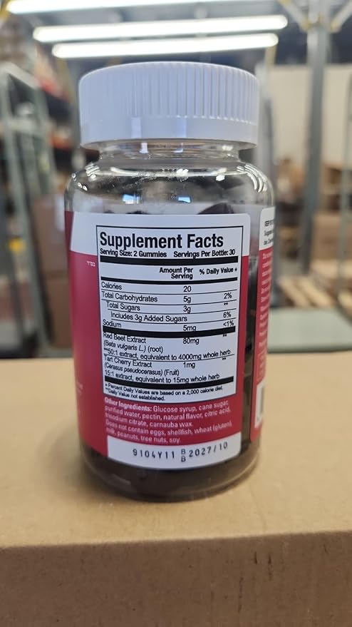 Viteey Beet Root Gummies 4000mg [from 80mg of 50:1 Extract] with Tart Cherry - for Healthy Blood Pressure Support - Vegan, Gelatin Free, Gluten Free-Tasty Chewable Berry Beet Flavored Gummy-120 Count