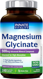 Innate Vitality Magnesium Glycinate 500mg | 70mg Elemental Magnesium Supplement - High Absorption, Non Buffered, Non-GMO & No Gluten - Vegan - Nerve Health - 240 Capsules (Pack of 1)