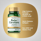 Piping Rock Beta Carotene 25000 IU Softgels | 7500 mcg | 100 Count | Vitamin A Supplement | Non-GMO, Gluten Free