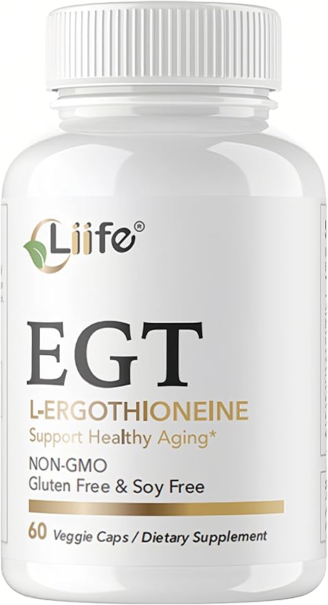 LIIFE L-Ergothioneine Supplement (EGT) 30mg,Compound Antioxidant Supplement (May Support Longevity and Healthy Aging) Promotes Skin Health，60 Capsules，Non-GMO, Gluten Free, Vegan Safe