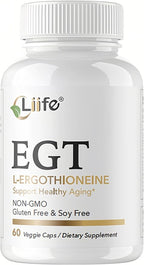LIIFE L-Ergothioneine Supplement (EGT) 30mg,Compound Antioxidant Supplement (May Support Longevity and Healthy Aging) Promotes Skin Health，60 Capsules，Non-GMO, Gluten Free, Vegan Safe