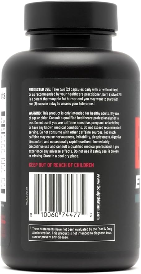 Sculpt Nation by V Shred Burn Thermogenic Fat Burner for Men & Women - Daytime Fat Burner Metabolism Booster - Premium Capsimax Cayenne Pepper, Chromax, Patented Ingredients - 60 Natural Veggie Pills