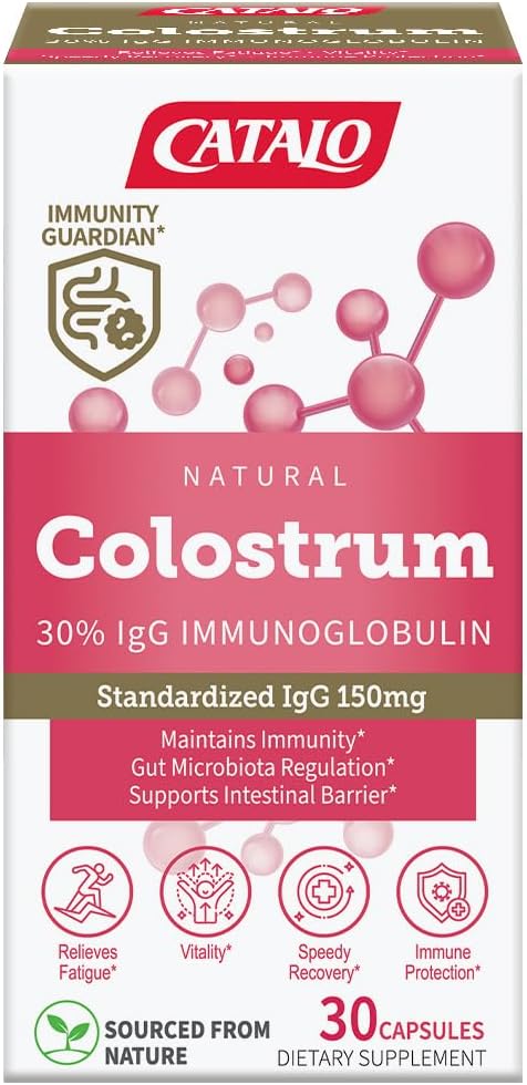 CATALO Bovine Colostrum Supplement for Women & Men - 30% IgG Immunoglobulins Formula - 500mg Colostrum Extract per Capsule - Plant-Based Capsules, 30 Capsules