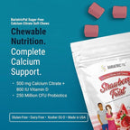 BariatricPal Sugar-Free Calcium Citrate Soft Chews | 500mg with Vitamin D & Probiotics | Strawberry Twist | 90 Count (1 Month Supply)