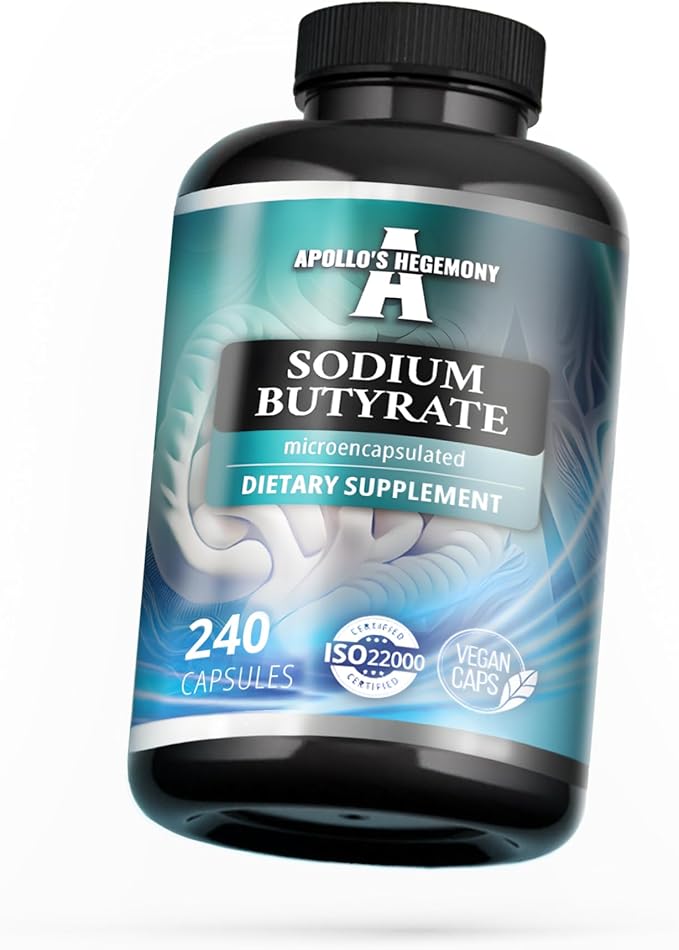 Sodium Butyrate High Dose 580 mg (30% Butyric Acid), 240 Vegan Capsules, 8 Month Supply, Sodium Supplement to Support Overal Gut Health - by Apollo's Hegemony