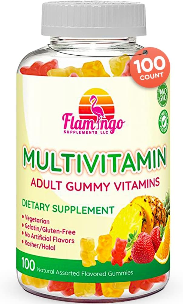 Flamingo Supplements Multivitamin Gummies | Vegan Friendly, Kosher Halal NO Gluten or Gelatin, no GMO| for Men, Women & Kids| 3 Natural Flavors | Vitamins C, B3, B12, Biotin, Zinc & More| 100 Gummies
