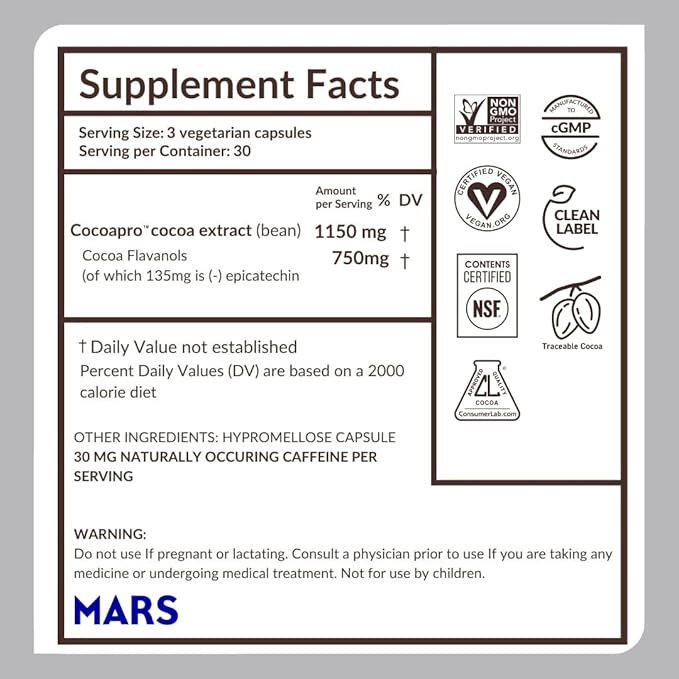 CocoaVia Ultra 750mg Cocoa Flavanols – Heart & Brain Support, Memory & Blood Circulation Booster, High Flavanol Cocoa for Nitric Oxide, Energy & Oxygen Boost, Vegan, Gluten-Free, 90-Day Supply