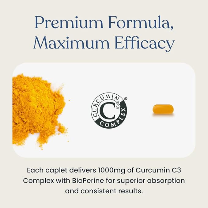Better Way Health™ Turmeric Curcumin C3 Complex - 1000mg Curcumin C3® with BioPerine® – High Absorption Joint Support – 60 Caplets