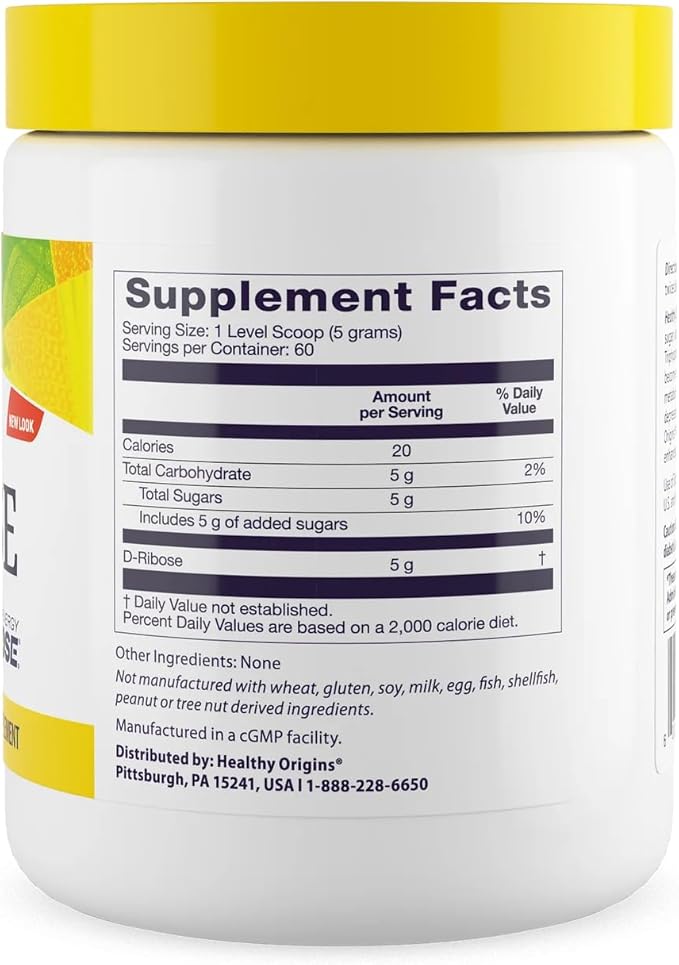 Healthy Origins D-Ribose Powder 5,000 mg per Serving, 10.6 oz (300g) - Featuring BioEnergy Ribose Clinically Studied Pure D-Ribose - Supports Cellular Energy Production, Heart Health & Muscle Recovery
