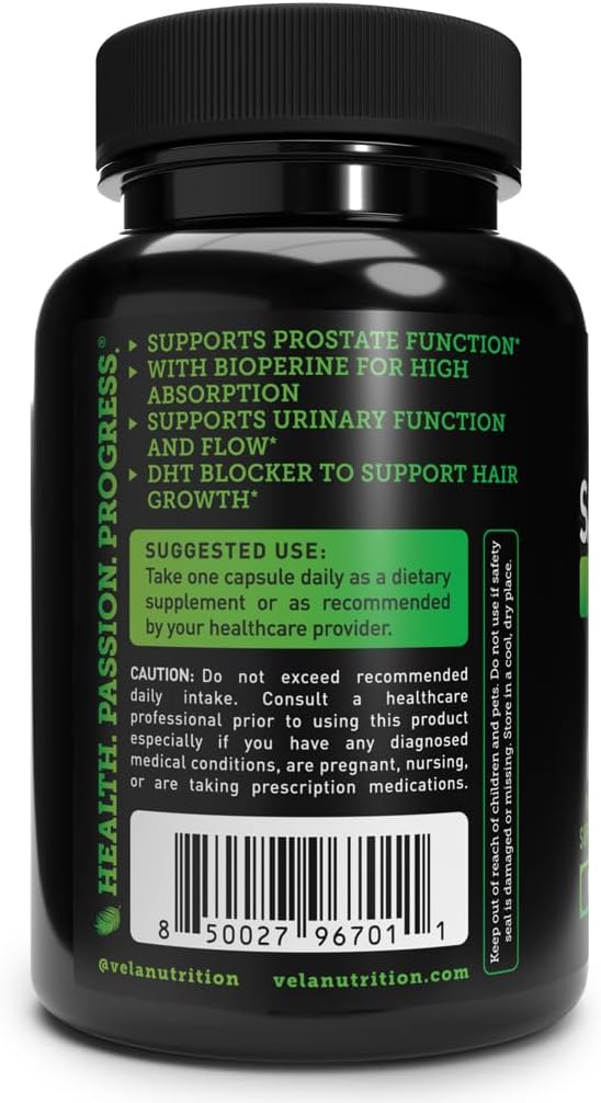 Saw Palmetto Capsules 600mg for Men & Women - Extra Strength DHT Blocker Supplement Capsules - Prostate & Hair Loss Support - 25% Fatty Acids, Bioperine - 100 Count