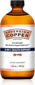 Sovereign Copper Pro-Strength Bio-Active Copper Hydrosol - Bioavailable Liquid Supplement for Adults & Kids with Silver Hydrosol for Hair, Skin, & Nails, 30ppm - 2 fl oz (59mL)