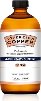 Sovereign Copper Pro-Strength Bio-Active Copper Hydrosol - Bioavailable Liquid Supplement for Adults & Kids with Silver Hydrosol for Hair, Skin, & Nails, 30ppm - 2 fl oz (59mL)