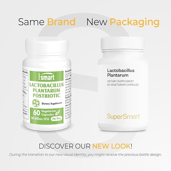 Supersmart - Lactobacillus Plantarum PostBiotic 20 Billion CFU per Day (Immuno-LP20) - Heat-Treated Probiotic Supplement | Non-GMO & Gluten Free - 60 Vegetarian Capsules