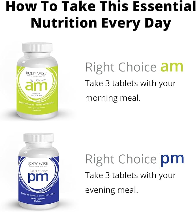 Body Wise Multi-Vitamin/Mineral Daily Nutrition Supplement – Right Choice AM Supports Energy and Alertness. Right Choice PM Formula Supports Relaxation and Recovery. – 540 Tablets - 90 Day Serving