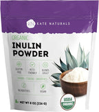 Kate Naturals Inulin Powder Organic from Blue Agave (8oz) Soluble Prebiotic Fiber for Coffee, Yogurt & Smoothies