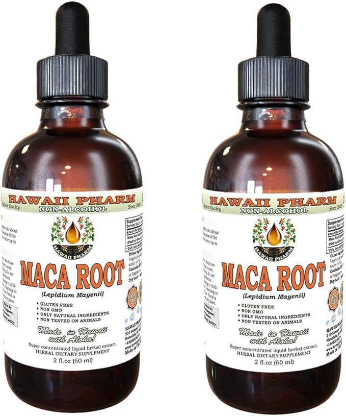 Hawaii Pharm Maca Root Alcohol-Free Liquid Extract, Professional Grade, Small Batch Maca (Lepidium Meyenii) Whole Dried Plant Glycerite, 2x2 oz