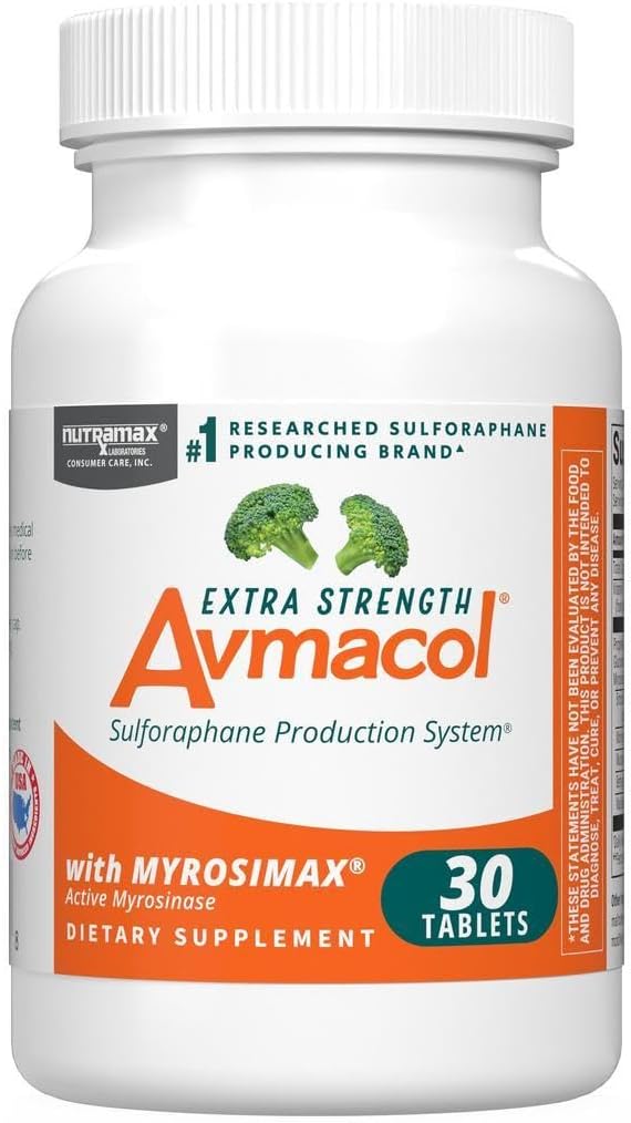 Nutramax Laboratories Avmacol Extra Strength #1 Researched Sulforaphane-Producing Brand for Detoxification with Glucoraphanin and Active Myrosinase, Immune Health, Adults & Children, 30 Tablets