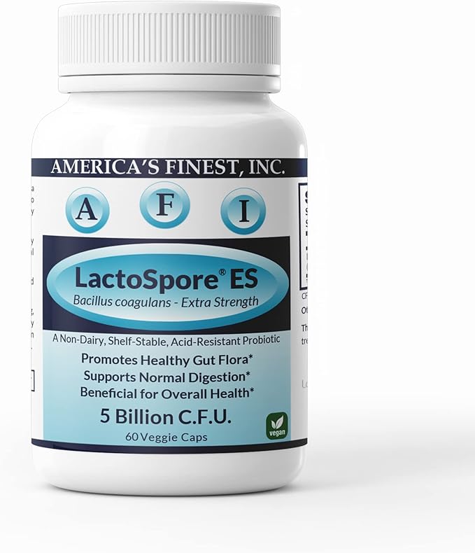 AFI LactoSpore® ES Spore Probiotic | 5B CFU Heyndrickxia Coagulans | Supports Gut, Digestive, Immune & Vaginal Health | Positive Mood Balance I Dairy, Gluten & Soy Free | Made in USA - 60 Capsules