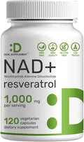 NAD+ Resveratrol Supplement 1,000mg Per Serving, 120 Veggie Capsules | 2-in-1 Extra Strength NMN Supplement Alternative | NAD Supplements for Women & Men | Non-GMO, Gluten Free