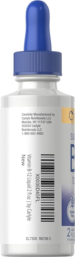 Carlyle Vitamin B12 Sublingual Liquid Drops | 10,000mcg | 2 fl oz | Vegetarian, Non-GMO, Gluten Free