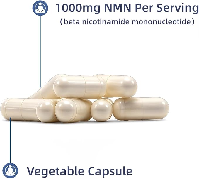 NMN Supplement 1000mg Pure Organic - NMNH Alternative, Supports Cellular Energy, NAD+ Levels & Healthy Aging, NAD+ Supplements for Women & Men, Nicotinamide Mononucleotide, Gluten Free, 60 Capsules