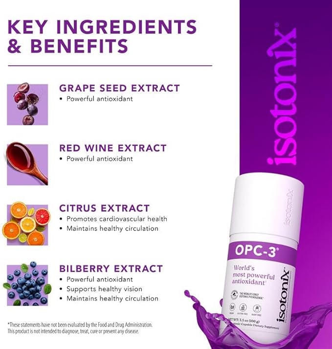 Isotonix OPC-3 Antioxidant Supplement - Pycnogenol, Grape Seed Extracts, Bilberry, Red Wine & Pine Bark Extracts - for Heart & Circulatory Support - Isotonic, Vegan, Gluten Free - 30 Servings