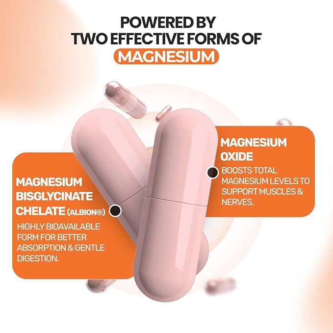 Magnesium Glycinate 400mg (Buffered Magnesium Bisglycinate Chelate) | Albion® Chelated Magnesium for Muscle & Nerve Support + Calm | High Absorption, Gentle on Stomach (1 Bottle, 120 Capsules)