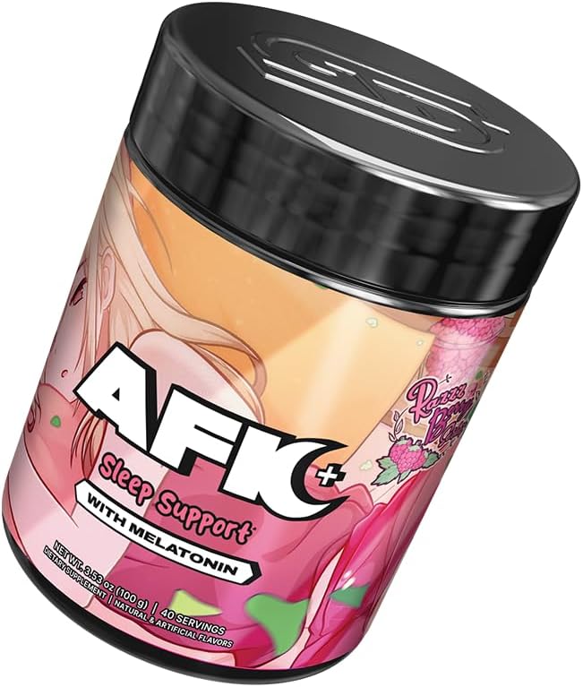 Gamer Supps AFK+® (with Melatonin): Razzz Berry Sorbet - 40 Servings - Keto Friendly Magnesium-Focused Sleep Support Supplement, Apigenin, Sugar Free