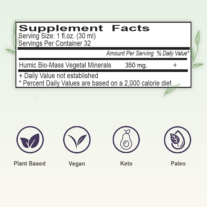 Vital Earth Minerals Super Strength Humic Minerals – Fulvic Acid Supplement with 70+ Trace Minerals, Electrolytes for Detox & Digestion, 32 Oz + 1 Oz Cup