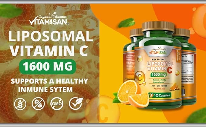 VITAMISAN Liposomal Vitamin C - 100 Capsules - High Absorption Ascorbic Acid - May Support Immune System & Collagen Reinforcement no GMO Powerful Antioxidant