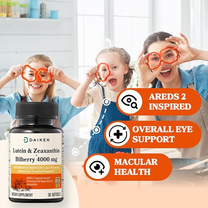 DAIKEN Lutein and Zeaxanthin Supplements, AREDS 2 Inspired Formula with Astaxanthin, Maqui Berry, Bilberry, Flaxseed Oil & Vitamin E, 30 Softgels