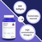 Norway Direkt Omega-3 Fish Oil 2,000mg of Omega-3 per 2 softgel| 1060mg EPA, 740mg DHA (2 Soft-Gel Serving) Pharmaceutical Grade (180 Softgels)