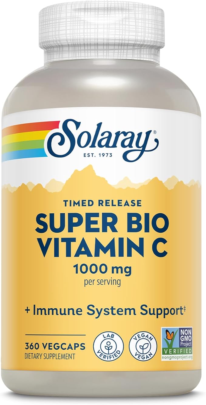 SOLARAY Super Bio Buffered Vitamin C 1000mg – Two-Stage Timed Release with Bioflavonoids – Immune Support – High Absorption, Vegan, 60 Day Guarantee, 180 Servings, 360 VegCaps