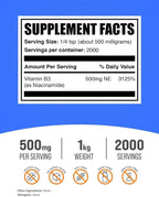 BulkSupplements.com Niacinamide Powder - Vitamin B3 Powder, Niacinamide Supplement, Niacinamide 500mg - B3 Vitamins for Skin, Gluten Free, 500mg per Serving, 1kg (2.2 lbs) (Pack of 1)