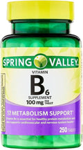 Vitamin B6 100mg – 250 Tablets, High Potency Vitamin B6 Supplement for Metabolism Support, B6 Vitamins for Men and Women, Gluten Free, Vegetarian Formula (Pack of 1)