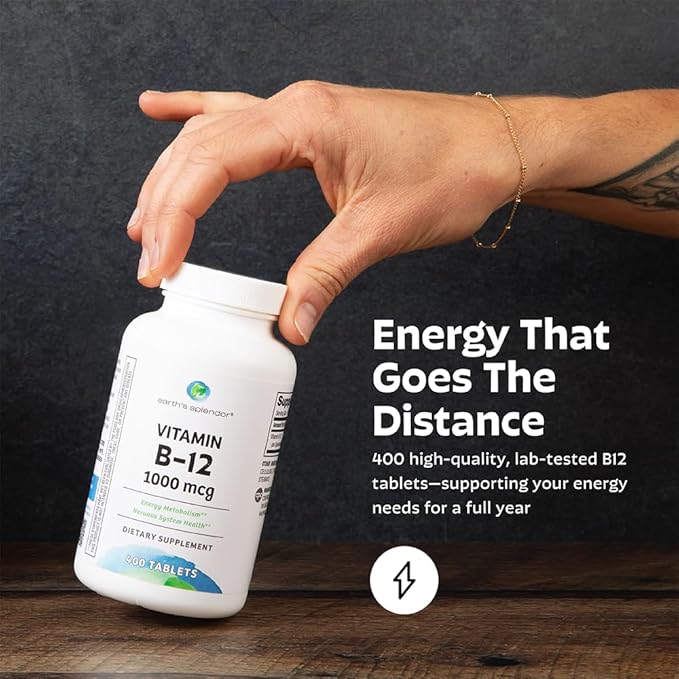 Earth's Splendor Energy Supplements, with Vitamin B12, No Artificial Color or Flavor, Gluten Free, Energy Metabolism Support (1000mcg, 400 Tablets)