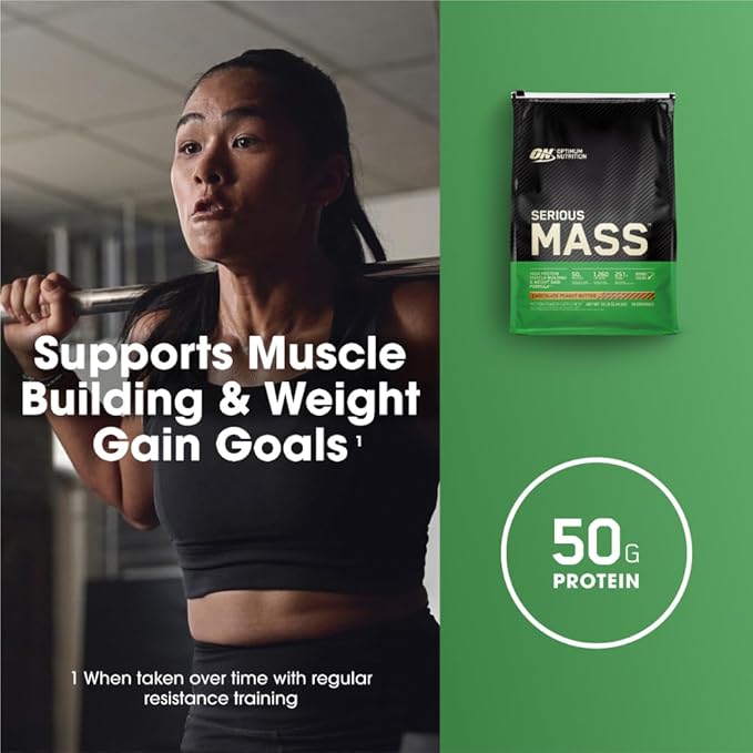 Optimum Nutrition Serious Mass, Weight Gainer Protein Powder, Mass Gainer, Vitamin C and Zinc for Immune Support, Creatine, Banana,(Packaging May Vary) 12 Pound (Pack of 2)