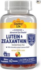 Country Life Lutein Gummies with Lutemax 2020, 60 Ct, Chewable Natural Eye Support Supplement, Marigold Lutein, Zeaxanthin, Eye Health & Macular Support, Non-GMO, Natural Fruit Pectin, Vegan