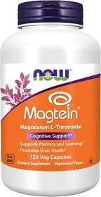 NOW Foods Supplements Magtein, Magnesium L-Threonate, Cognitive Support*, 120 Veg Capsules