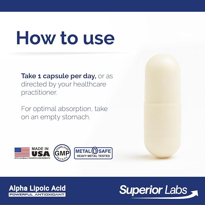 Superior Labs Alpha Lipoic Acid 600 mg Capsules, Pure Non-GMO ALA, High Absorption, Nerve Support, Healthy Circulation and Nerve Response, Healthy Aging Antioxidant, 120 Veg Caps, 4-Month Supply