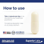 Superior Labs Alpha Lipoic Acid 600 mg Capsules, Pure Non-GMO ALA, High Absorption, Nerve Support, Healthy Circulation and Nerve Response, Healthy Aging Antioxidant, 120 Veg Caps, 4-Month Supply
