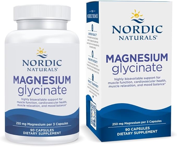 Nordic Naturals Vegetarian Magnesium Glycinate Capsules, Unflavored, 90 Count - 250mg Magnesium per Serving - Highly Bioavailable Support for Muscle & Cardiovascular Function - Non-GMO - 30 Servings
