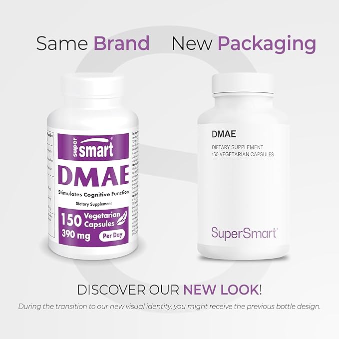 Supersmart - DMAE Supplement 390mg per Day (Dimethylaminoethanol) - from DMAE Bitartrate - Choline Production | Non-GMO & Gluten Free - 150 Vegetarian Capsules