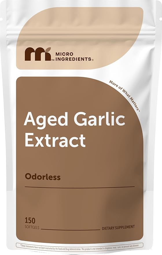 Micro Ingredients Odorless Garlic, 150 Softgels | 2 Years Aged Garlic Extract | Grown Allium Sativum Bulb | Natural Herbal Supplements | Non-GMO, Gluten Free