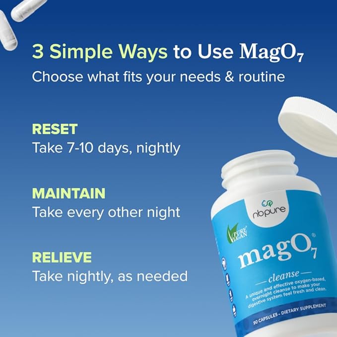 nbpure MagO7 - Natural Colon Cleanse & Detox - Occasional Constipation Relief, Stool Softener, & Bloating Support for Men & Women - Ozonated Magnesium Oxide, 30 Capsules