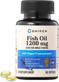 DAIKEN Mini Fish Oil 1200 mg, rTG Omega 3 1000mg, 60 Softgels, High Absorption & Burpless Fish Oil for Healthy Heart, Brain and Dry Eyes Support